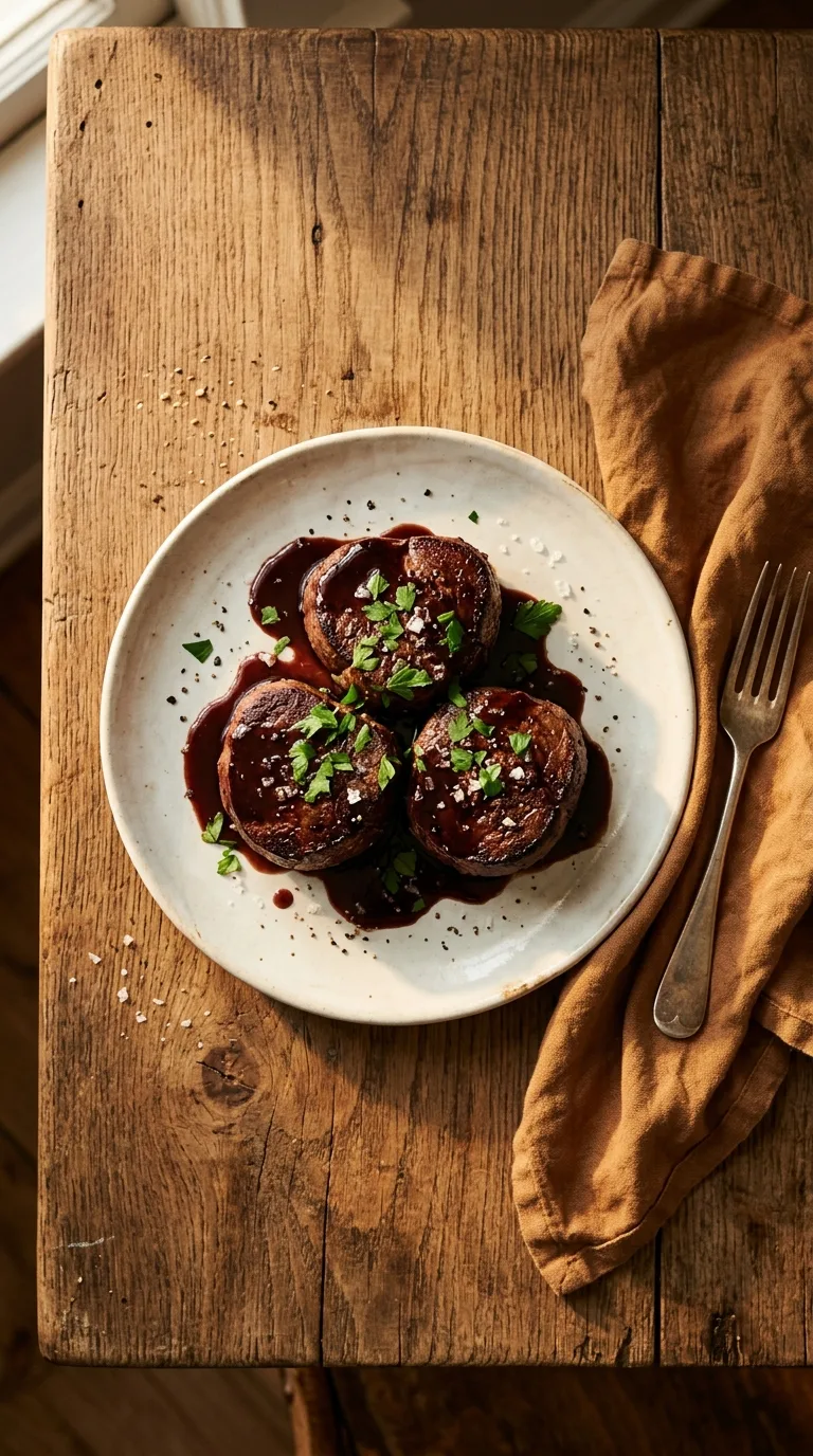 Beef Steak Medallions: Tenderloin with Red Grape-Juice Reduction – step 7: Finish and plate