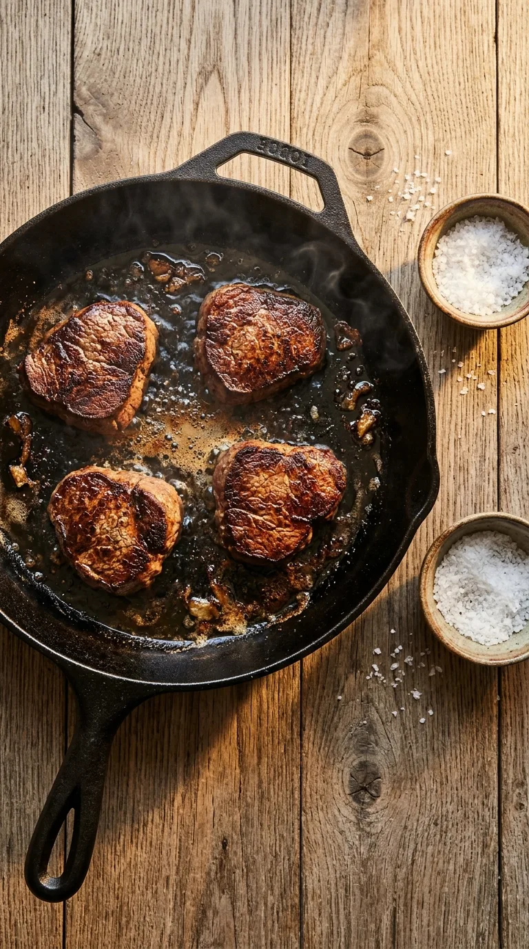 Beef Steak Medallions: Tenderloin with Red Grape-Juice Reduction – step 2: Sear the medallions