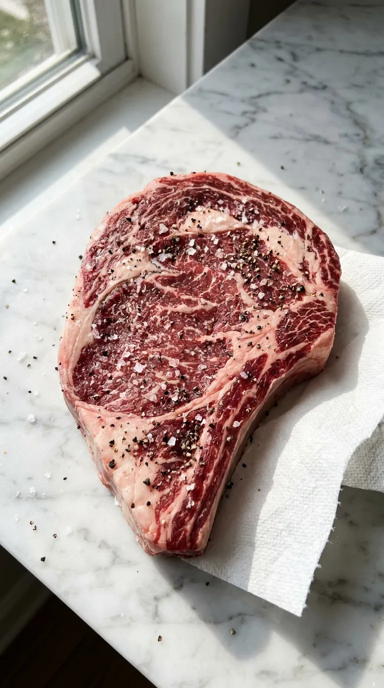 Beef Steak Sandwich: Ribeye with Caramelised Onions – step 1: Season the meat