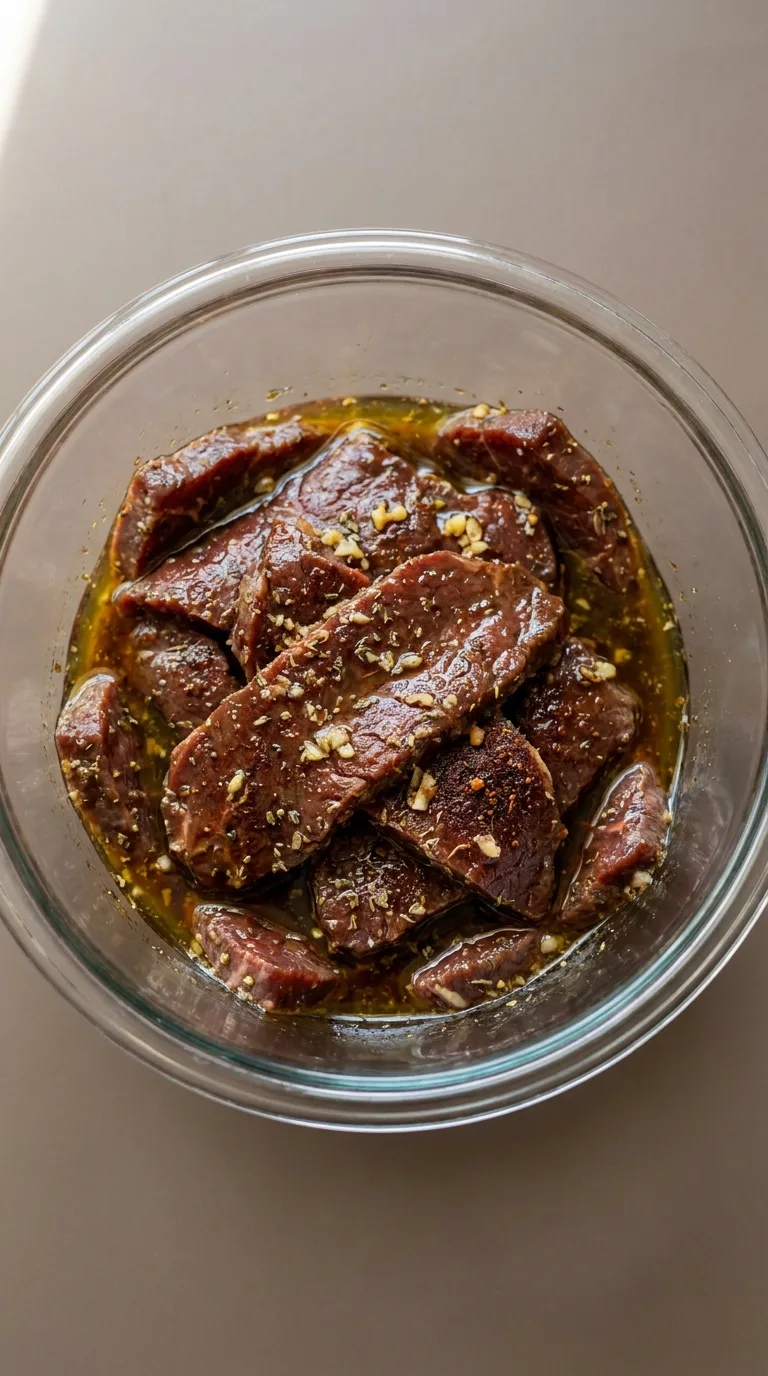 Beef Steak Encebollado: Puerto Rican Onion Steak – step 1: Marinate the beef