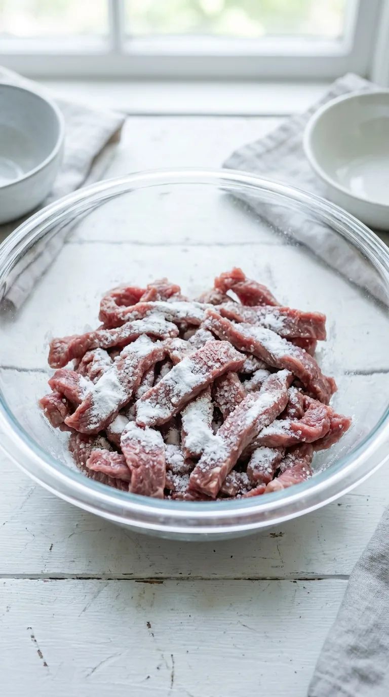 Beef Steak Udon: Asian Stir-Fry with Garlic-Ginger Sauce – step 1: Tenderise the beef