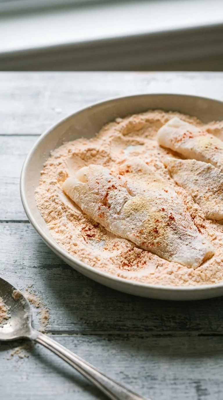 Gluten Free Fish Tacos: Mexican White Fish with Lime Crema – step 3: Coat the fish