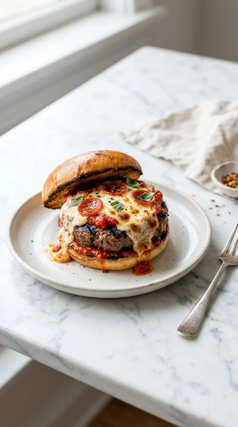 Grilled Pizza Burger: American Beef and Mozzarella Burger – step 8: Assemble and serve