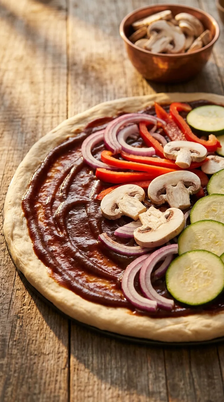Vegetarian BBQ Pizza: Smoked Gouda and Vegetable Flatbread – step 5: Add the vegetables