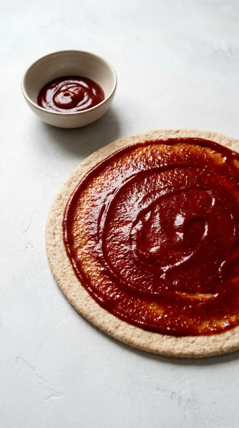 BBQ Chicken Pizza: Healthy Whole-Wheat Flatbread – step 4: Apply the sauce
