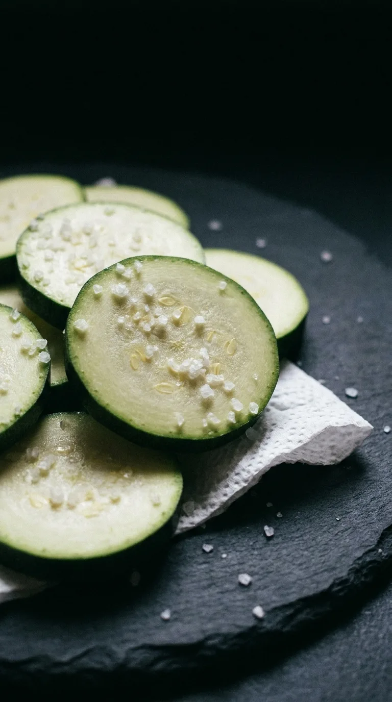 Grilled Zucchini Pizza: Italian Vegetable Rounds – step 2: Slice and salt zucchini