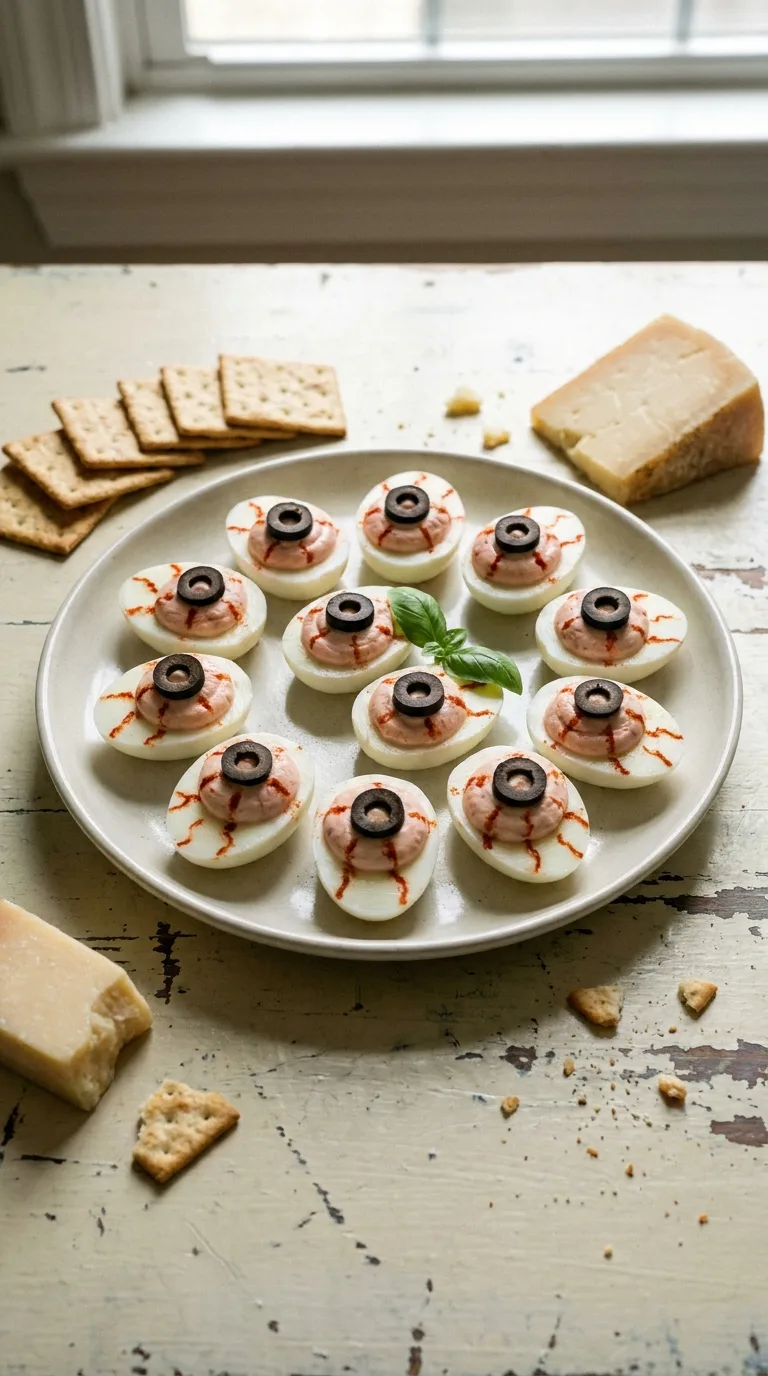 Halloween Deviled Eggs Eyeballs: Savoury Egg Appetisers – step 7: Add the eyeballs
