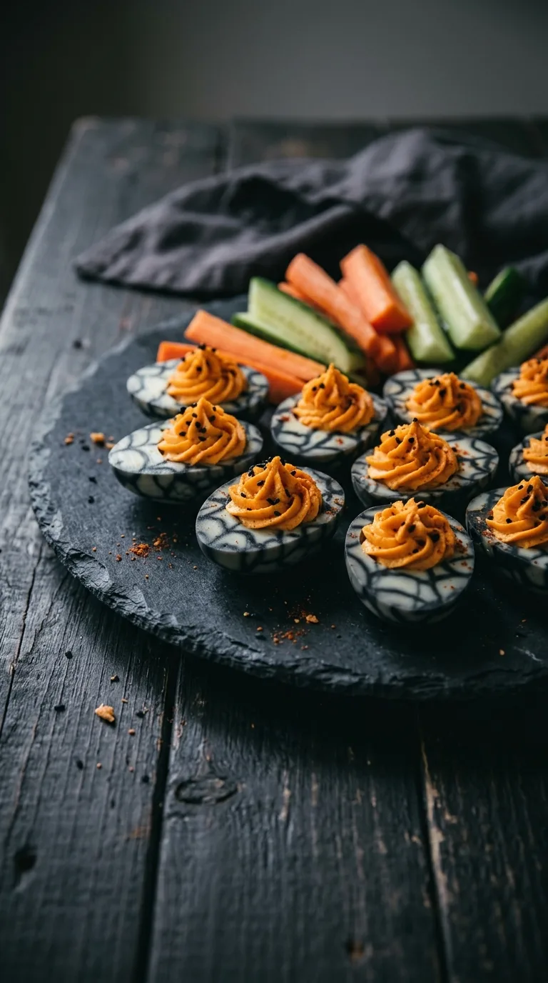Halloween Dyed Deviled Eggs: Coloured Party Appetisers – step 8: Garnish and serve