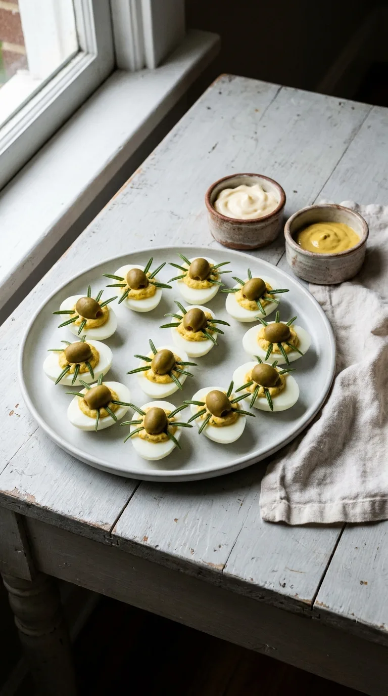 Halloween Deviled Eggs Spiders: Savoury Festive Appetiser – step 6: Assemble and garnish