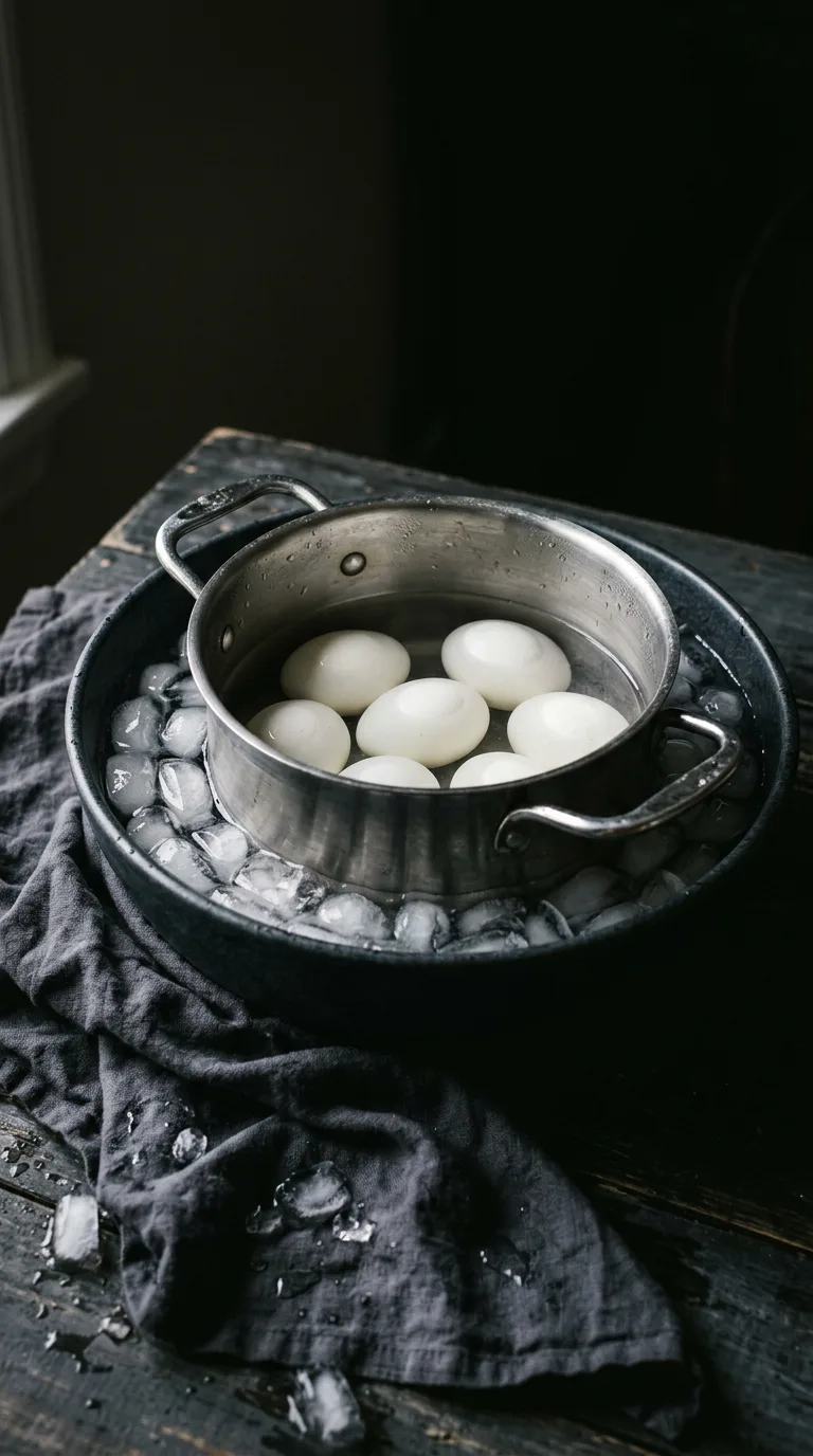 Halloween Deviled Eggs with Olives: Festive Spider Appetisers – step 2: Shock in ice