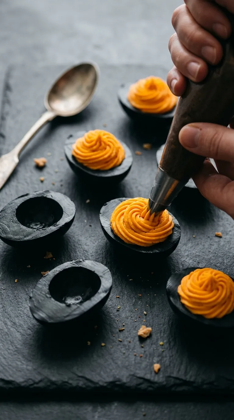 Halloween Dyed Deviled Eggs: Coloured Party Appetisers – step 7: Fill the eggs