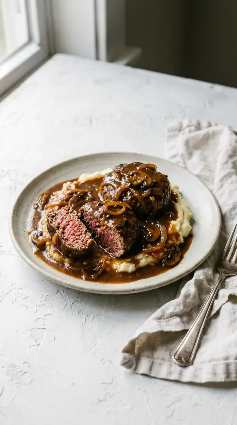 Beef Steak and Gravy: Ground Beef Patties in Rich Sauce