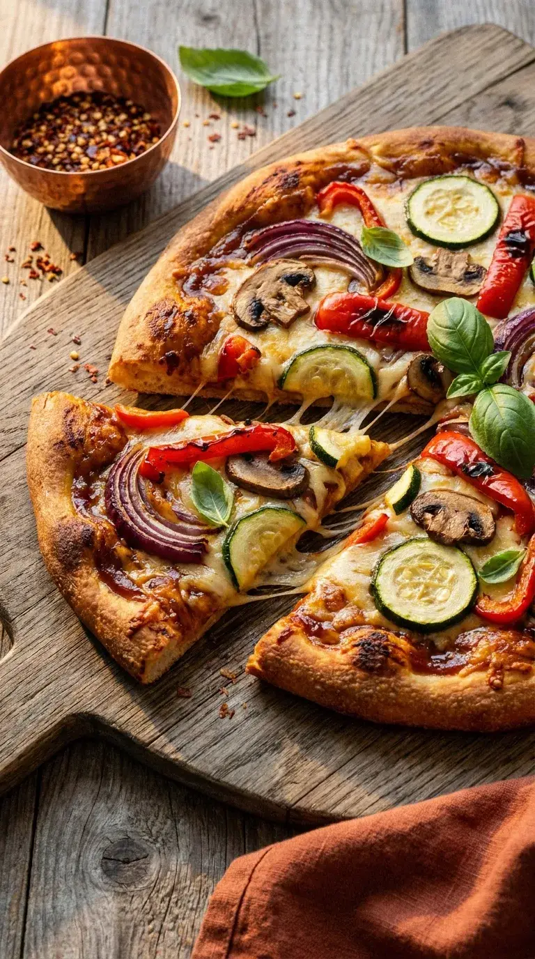 Vegetarian BBQ Pizza: Smoked Gouda and Vegetable Flatbread