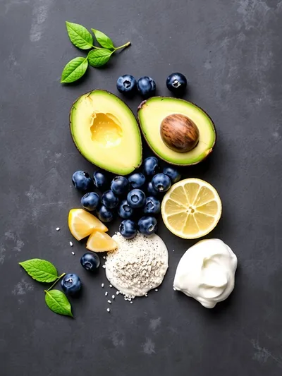 Blueberry Avocado Smoothie with Lemon Yogurt - ingredients preparation