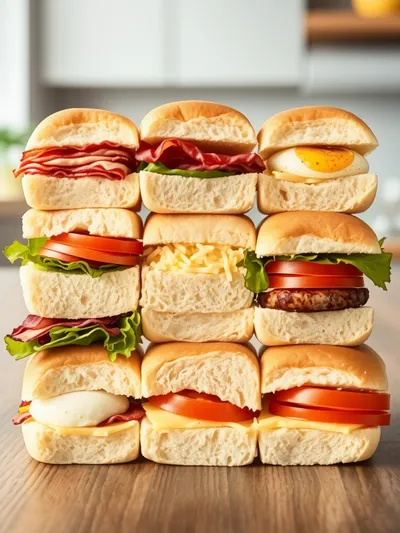 Breakfast Sliders with Turkey Bacon, Egg & Cheese - ingredients preparation