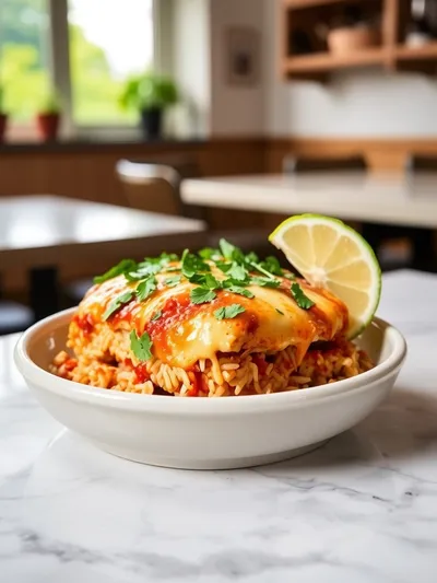 Chicken Enchilada Rice Casserole - Ready in 35 Minutes - ready to serve