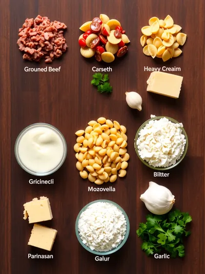 Creamy Beef and Shells - ingredients preparation