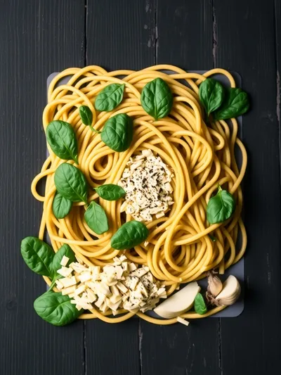 Creamy Cheesy Spinach Pasta – Healthy Palak Pasta - ingredients preparation