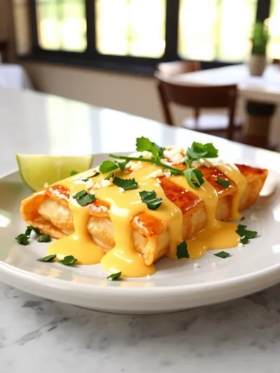 Creamy Queso Chicken Enchiladas - ready to serve