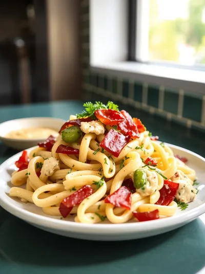 Dill Pickle Turkey Bacon Pasta Salad - ready to serve