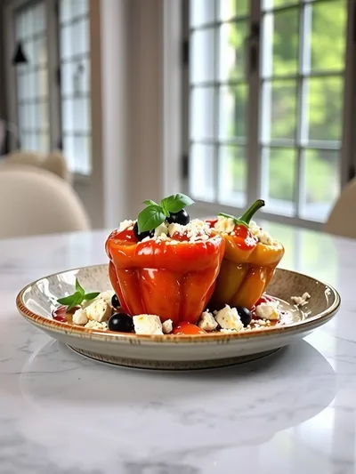 Mediterranean Chicken Stuffed Bell Peppers - ready to serve