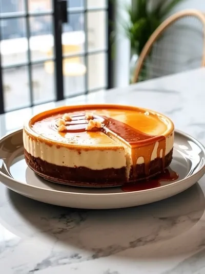 One Pot Salted Caramel Cheesecake - ready to serve