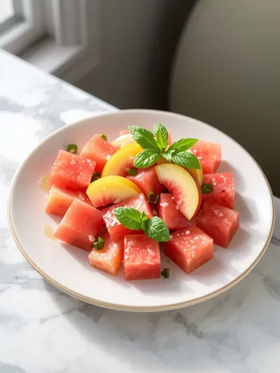 Peach Watermelon Salad – Easy Summer Recipe - ready to serve