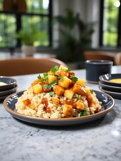 Pineapple Chicken and Rice – Sweet & Savory Tropical Comfort - ready to serve