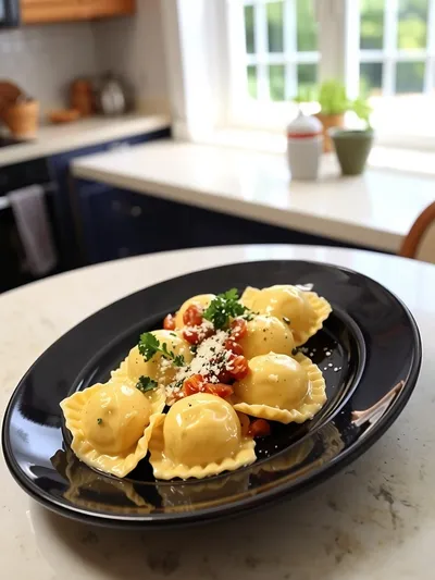 Olive Garden Inspired Ravioli Carbonara - ready to serve