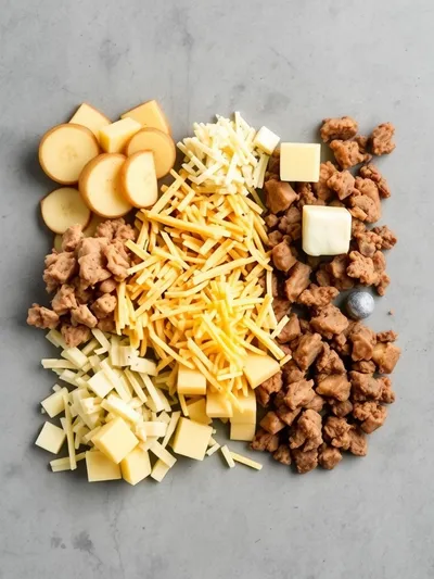 Turkey & Beef Cheesy Potatoes - ingredients preparation