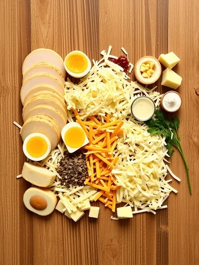 Turkey, Egg, and Cheese Biscuit Bake - ingredients preparation